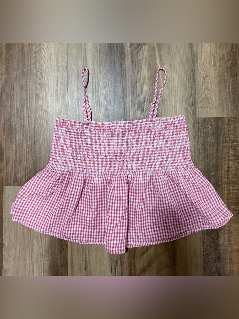 American Eagle Outfitters Pink Gingham Smocked Peplum Tank Top